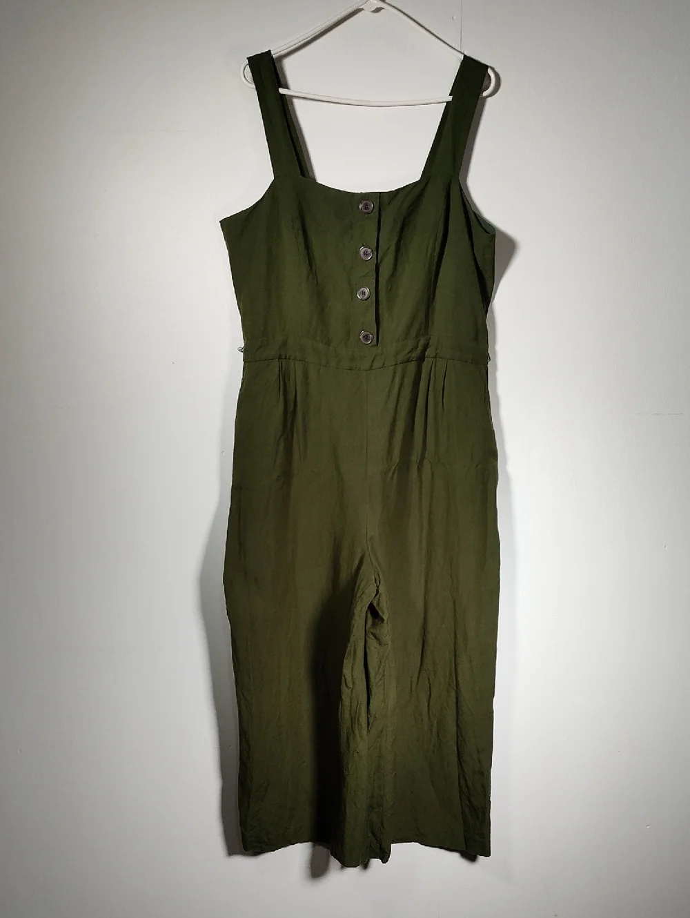 Ann Taylor green linen blend wide leg one piece jumpsuit 16
